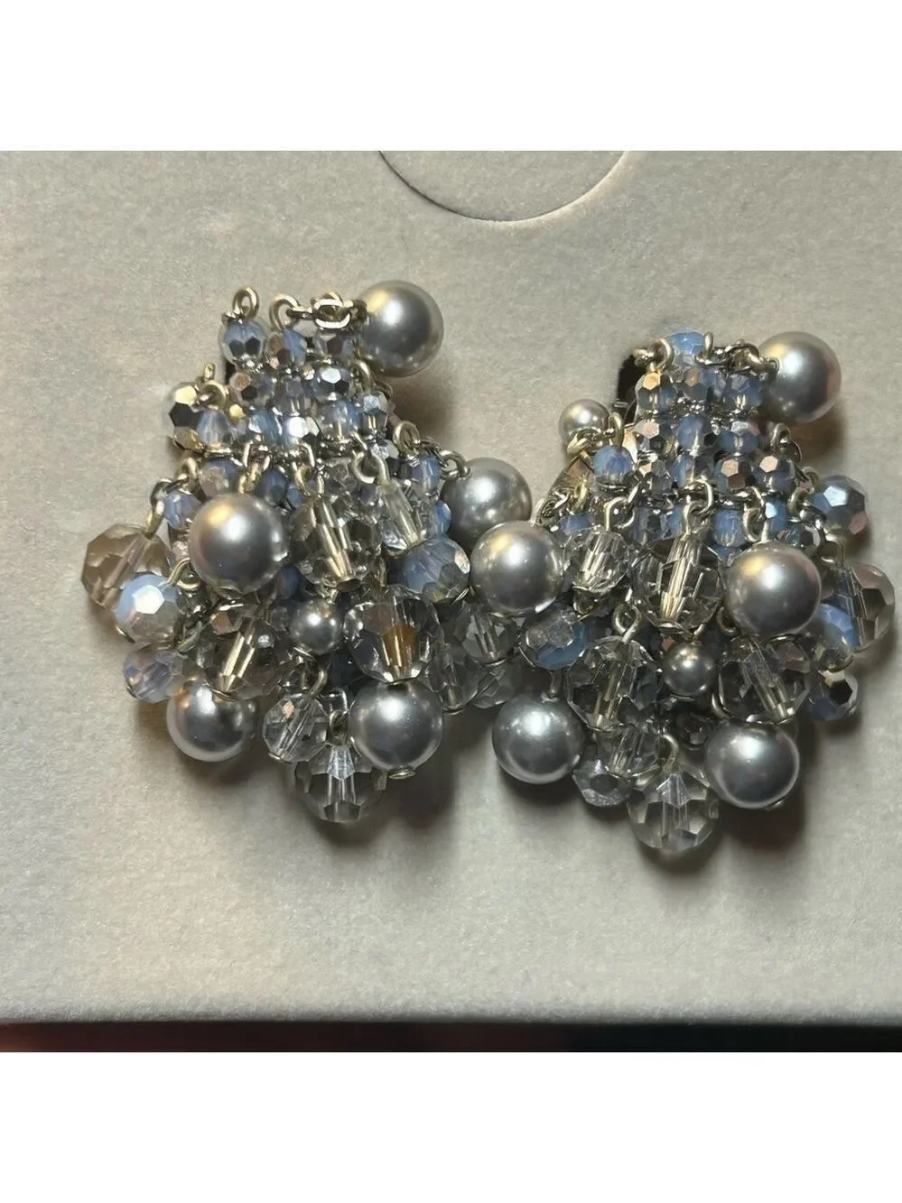 Vintage Daniel Swarovski Paris  earrings silver chains and beads clip on